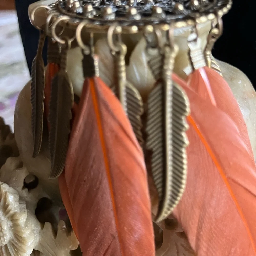 Gold and Orange Dreamcatcher Necklace